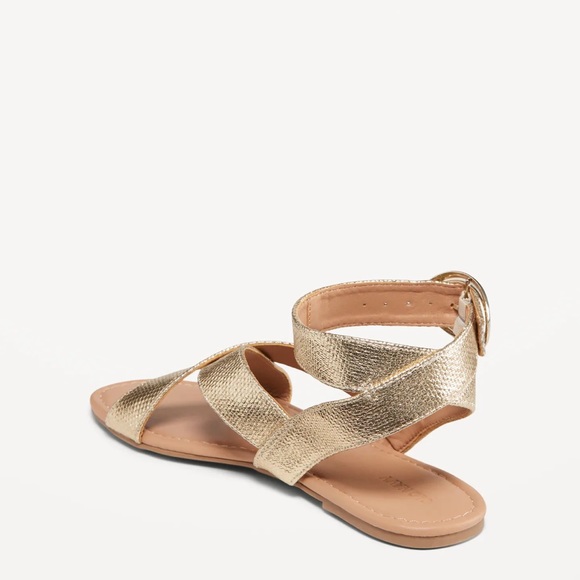 NWT OLD NAVY Faux-Leather Cross-Strap Buckle Sandals  Color: Gold - Picture 4 of 4